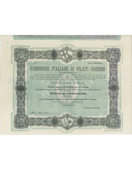 FABBRICHE ITALIANE DI FILATI CUCIRINI - 25 AZIONI MILANO 1890