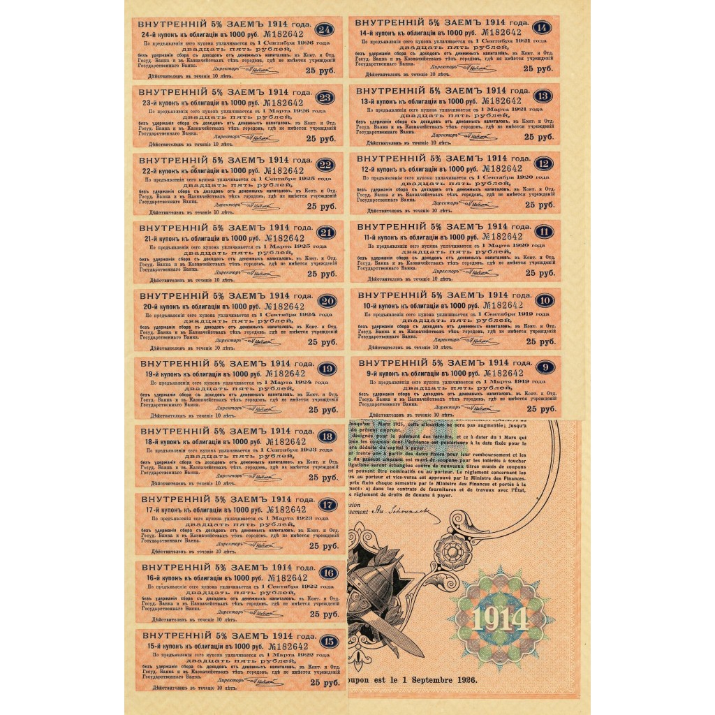 1914 - EMPRUNT INTERIEUR 5% - 1000 ROUBLES
