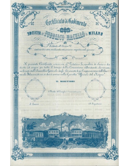 SOC.DEL PUBBLICO MACELLO DI MILANO - 1 AZIONE 1882