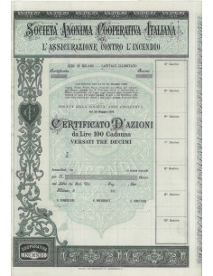 SOC. ANON.COOP. ITALIANA L'ASSICURAZIONE CONTRO L'INCENDIO AZIONI 1889