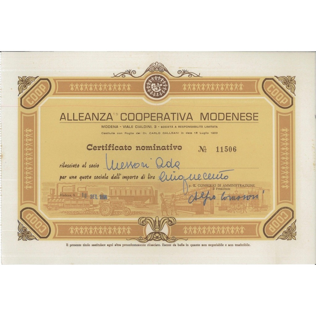ALLEANZA COOP. MODENESE - UNA QUOTA MODENA 1968