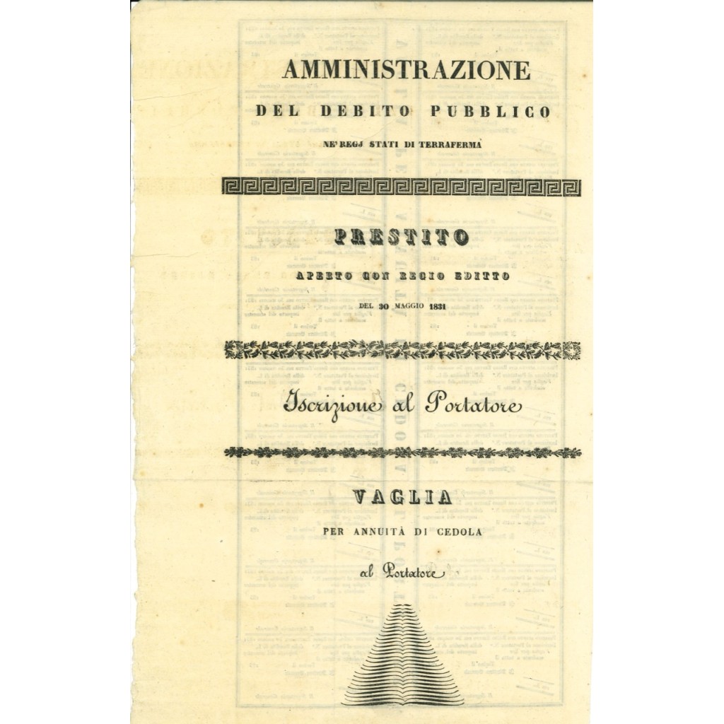1831 - VAGLIA - AMMINISTRAZIONE DEL DEBITO...