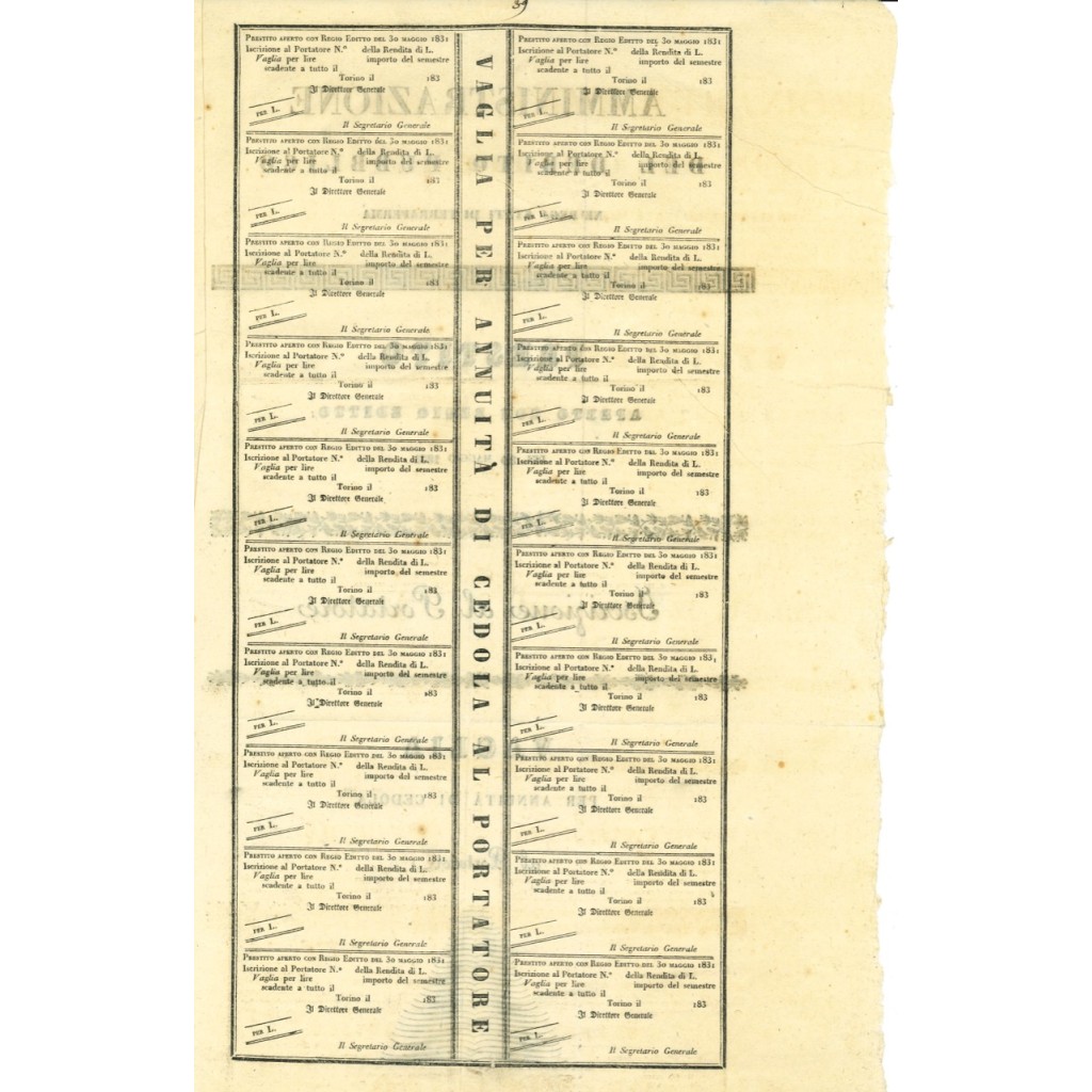 1831 - VAGLIA - AMMINISTRAZIONE DEL DEBITO...