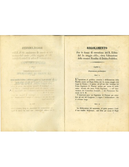 1831 - REGOLAMENTO ALIENAZIONE RENDITA DEBITO PUBBLICO