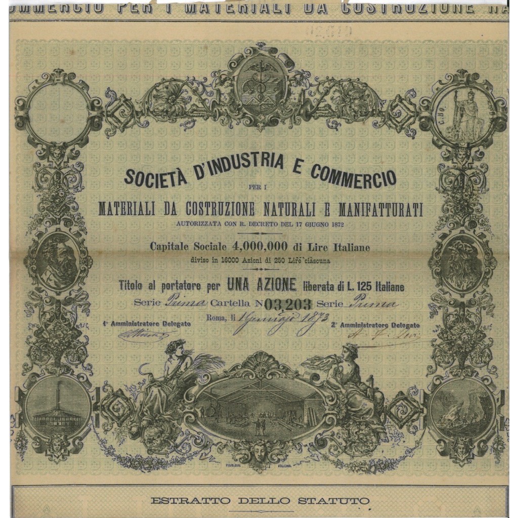 SOC. D'INDUSTRIA E COMMERCIO ...1 AZIONE ROMA 1873