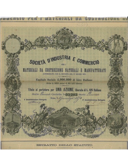 SOC. D'INDUSTRIA E COMMERCIO ...1 AZIONE ROMA 1873