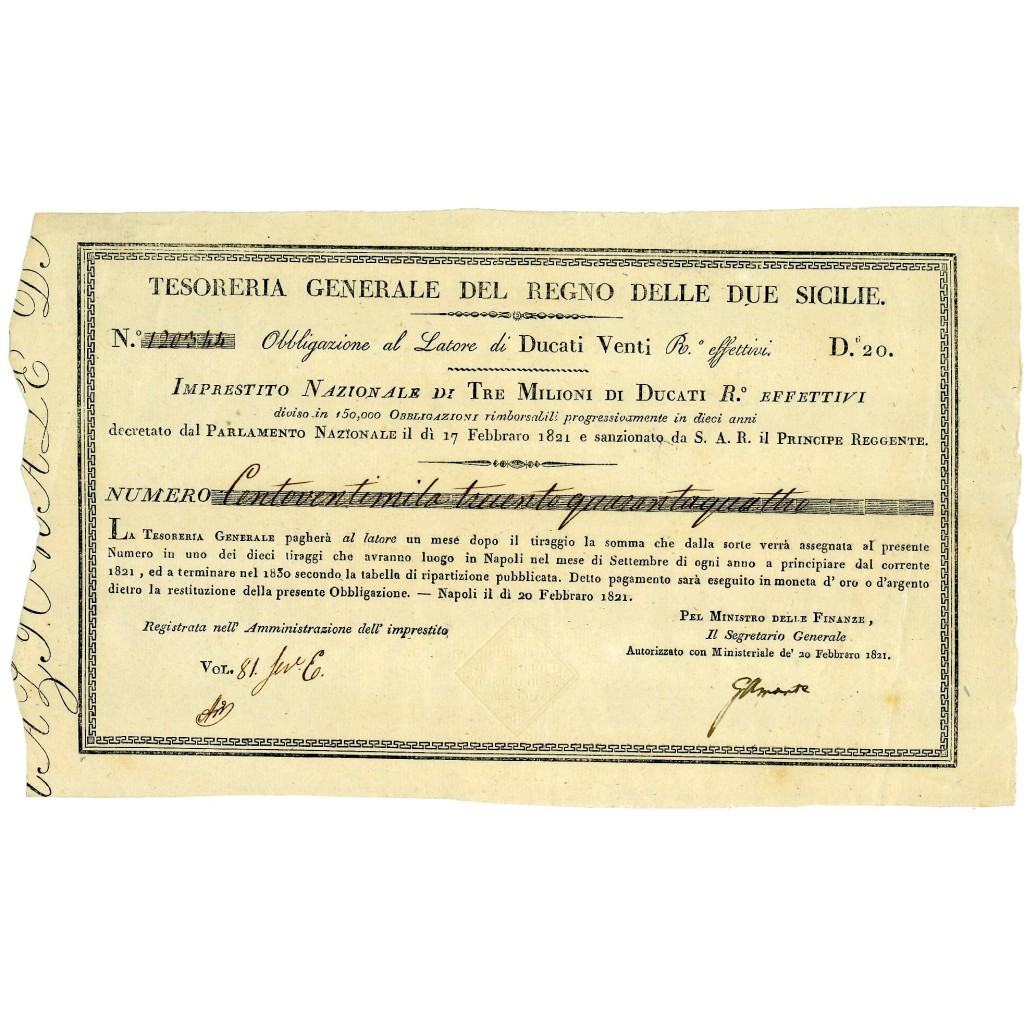 1821 - TESORERIA GEN. REGNO  DUE SICILIE...