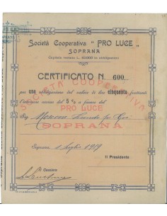 SOC. COOP. PRO LUCE - 1 OBBLIG. SOPRANA 1919