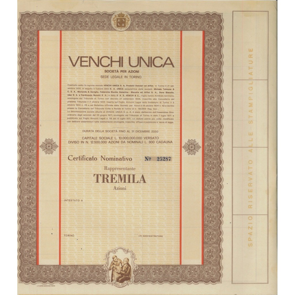 VENCHI UNICA - 3000 AZIONI TORINO 1934
