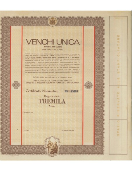 VENCHI UNICA - 3000 AZIONI TORINO 1934