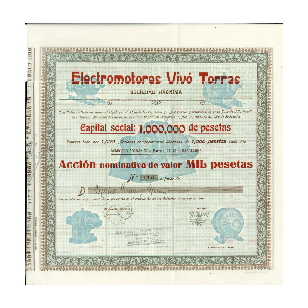 1936 - ELECTROMOTORES VIVIO-TORRAS - 1 AZIONE