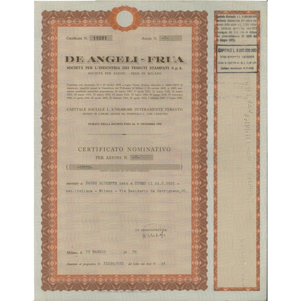 DE ANGELI - FRUA 7 AZIONI MILANO 1976