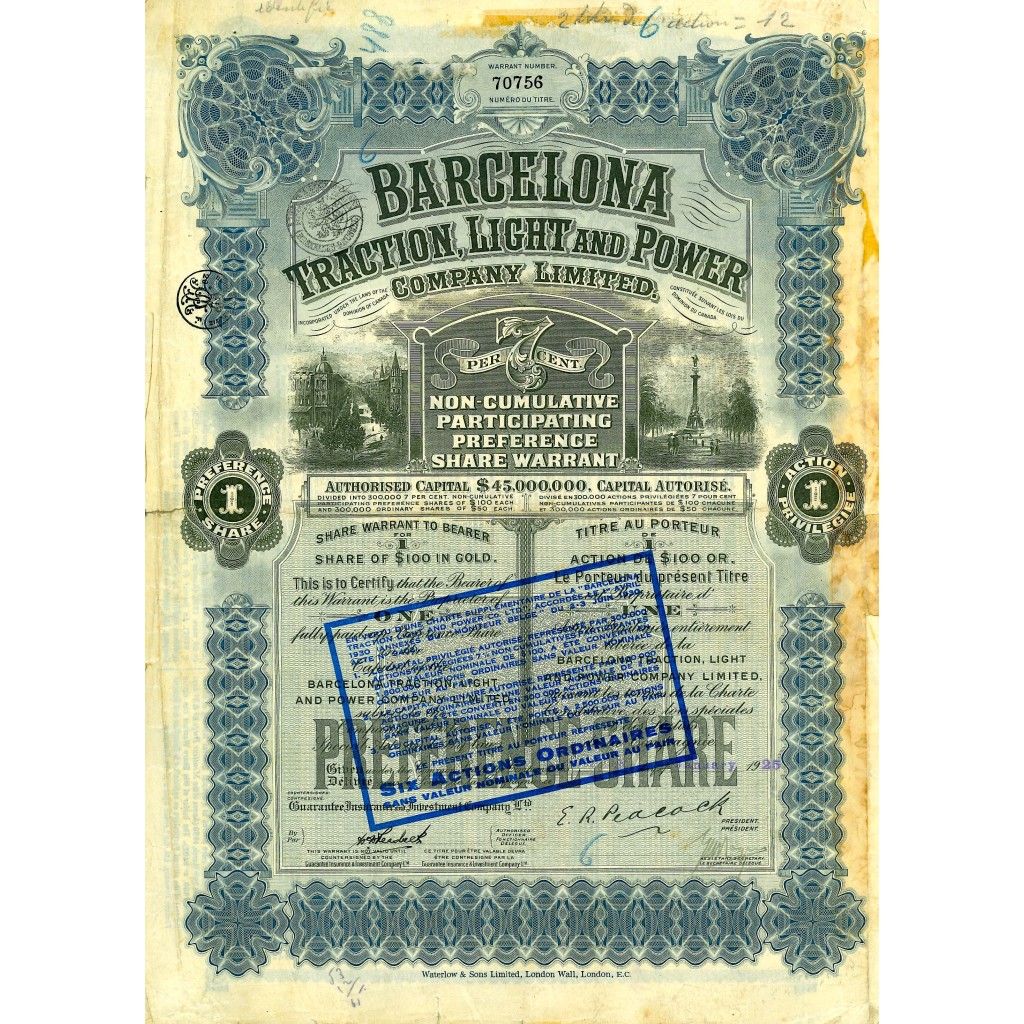 1925 - BARCELONA TRACTION, LIGHT AND POWER...