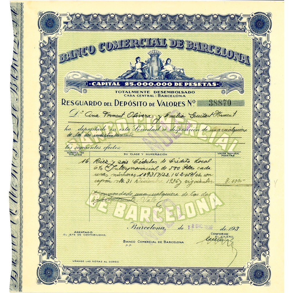 1936 - BANCO COMERCIAL DE BARCELONA