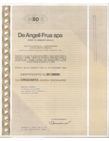 DE ANGELI - FRUA 50 AZIONI MILANO 1983