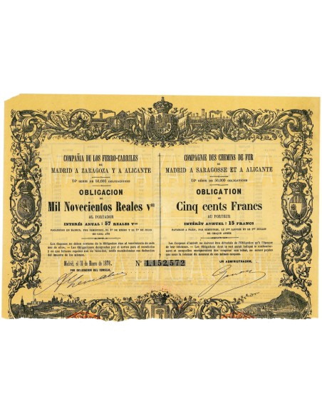 1878 - COMPANIA DE LOS FERRO-CARRILES MADRID A ZARAGOZA Y A ALICANTE