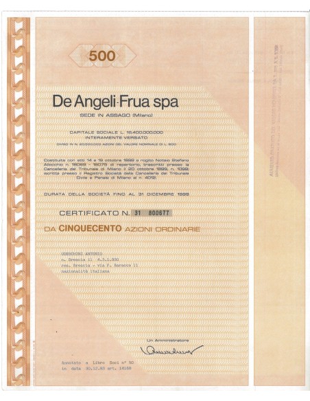 DE ANGELI - FRUA SPA 500 AZIONI MILANO 1983