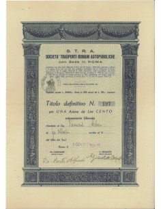 S.T.R.A. SOC. TRASPORTI ROMANI AUTOPUBBLICHE 1 AZIONE ROMA 1942