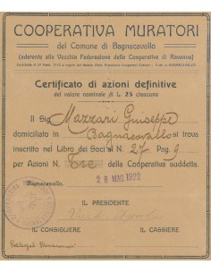 COOP. MURATORI DEL COMUNE DI BAGNOCAVALLO 3 AZIONI 1922