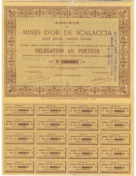 1894 - SOCIETE' DE MINES  D'OR DE SCALACCIA - GINEVRA