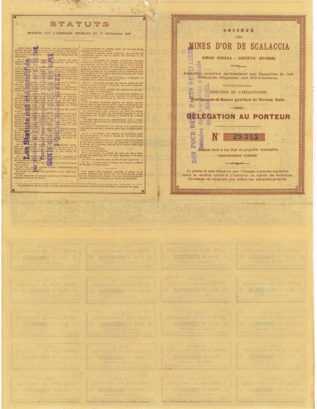 1894 - SOCIETE' DE MINES  D'OR DE SCALACCIA - GINEVRA
