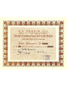 1974 - TITOLO NOMINATIVO U.S. FOGGIA S.P.A. - AZIONI...