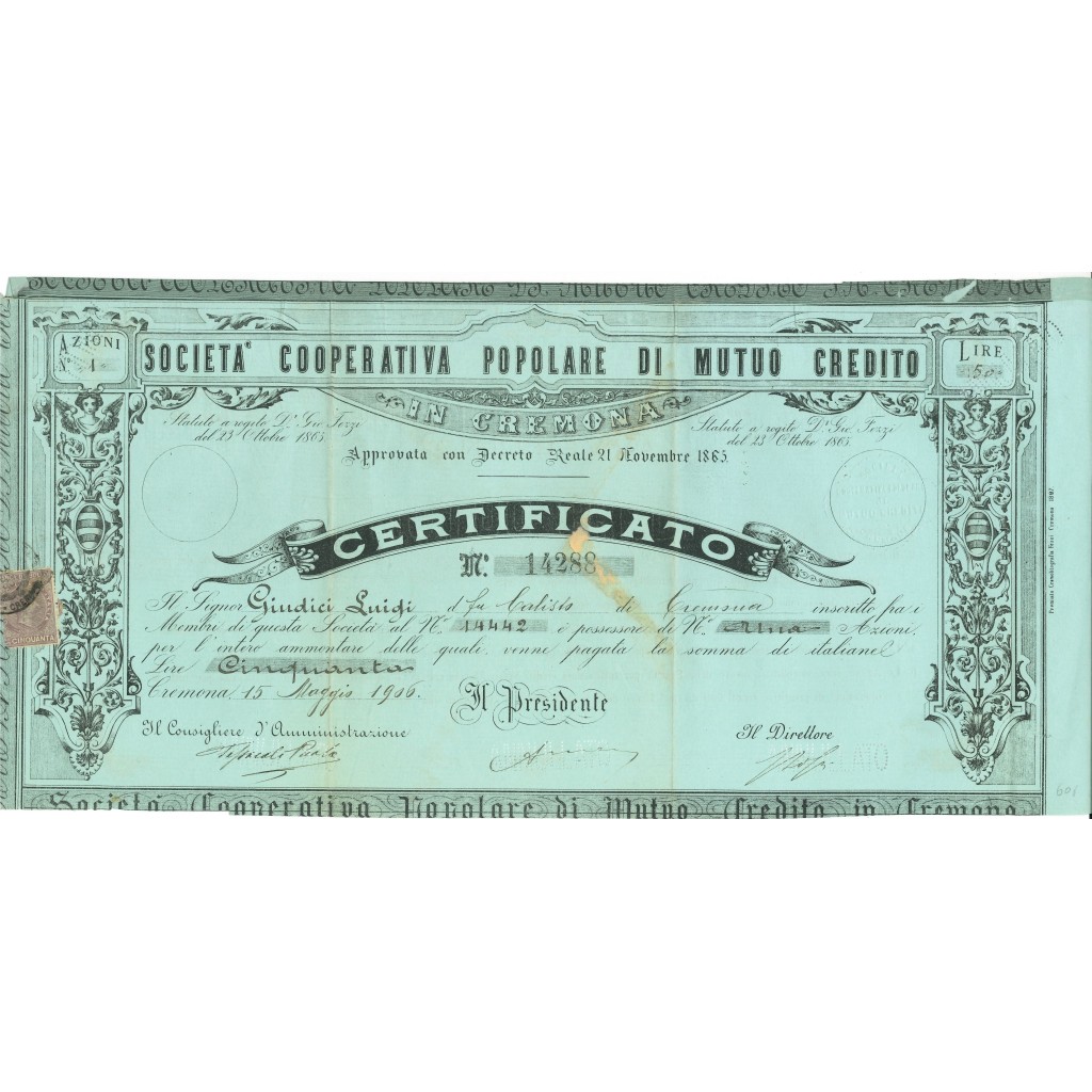 1906 - COOPERATIVA POPOLARE DI MUTUO CREDITO...
