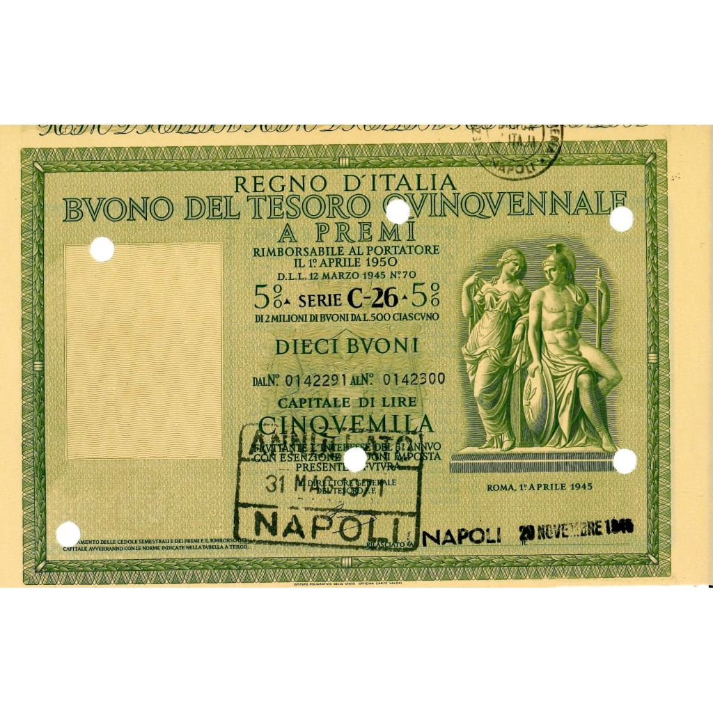 1945 - BUONO DEL TESORO QUINQUENNALE - SERIE...