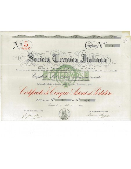 SOCIETA' CERAMICA ITALIANA - 5 AZIONI GENOVA 1908