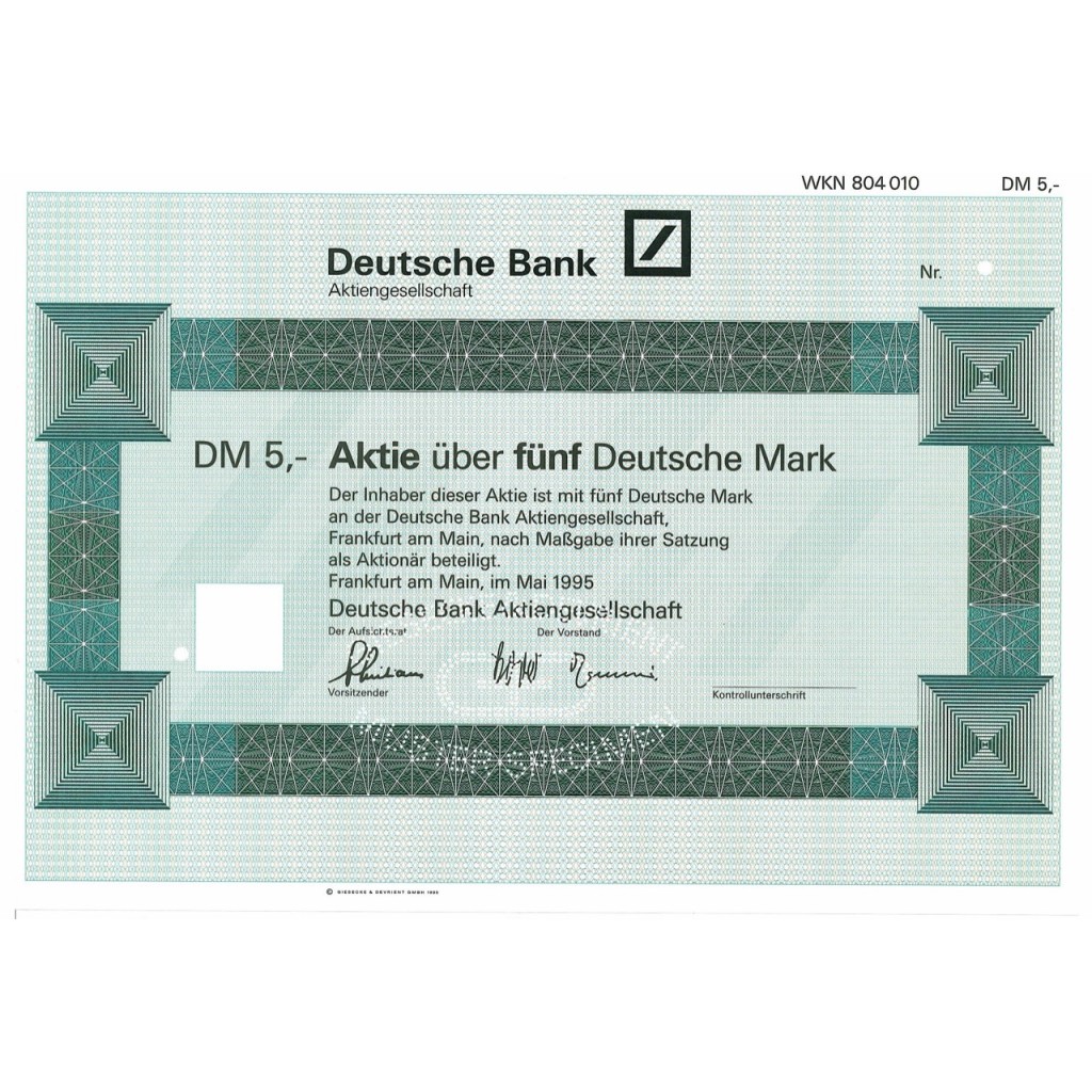 1995 - DEUTSCHE BANK AG – Certificato Azionario...