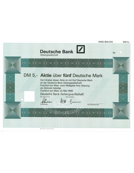 1995 - DEUTSCHE BANK AG – Certificato Azionario da 5 Marchi Tedeschi