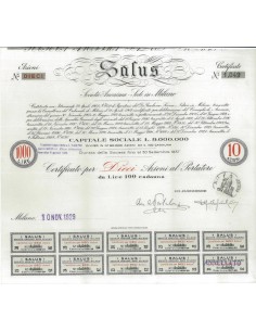 SALUS SOC. ANONIMA - 10 AZIONI MILANO 1929