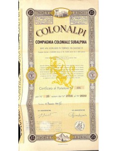 COLONALPI COMP. COLONIALE SUBALPINA - 25 AZIONI TORINO 1939