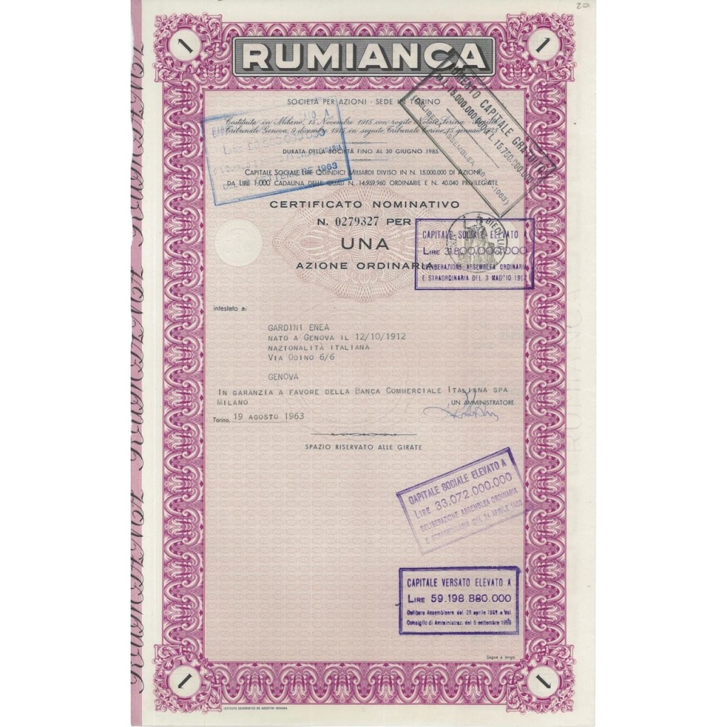 RUMIANCA - 1 AZIONE TORINO 1963