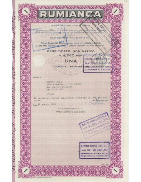RUMIANCA - 1 AZIONE TORINO 1963
