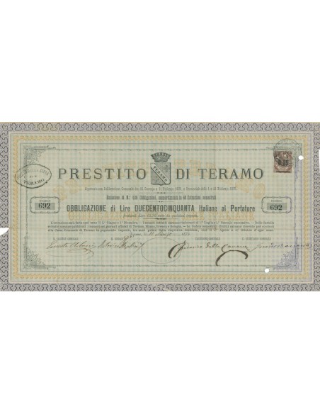 PRESTITO DI TERAMO 1 OBBLIGAZIONE 1875