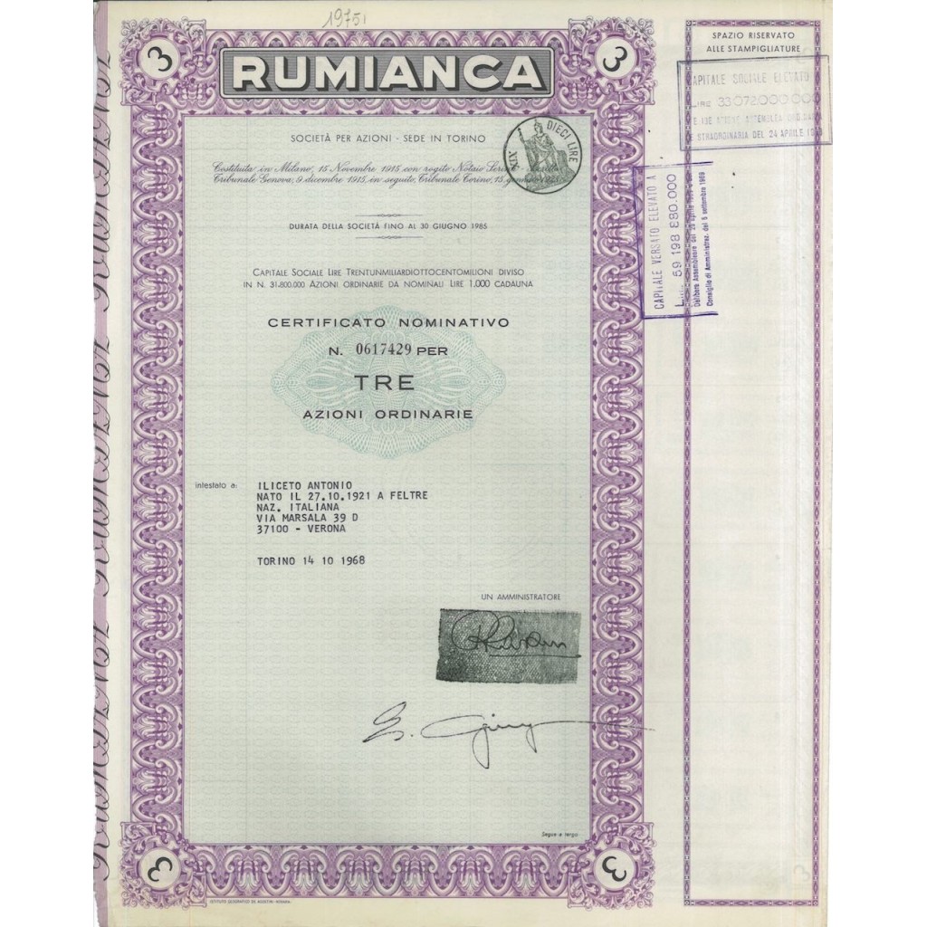 RUMIANCA - 3 AZIONI TORINO 1968
