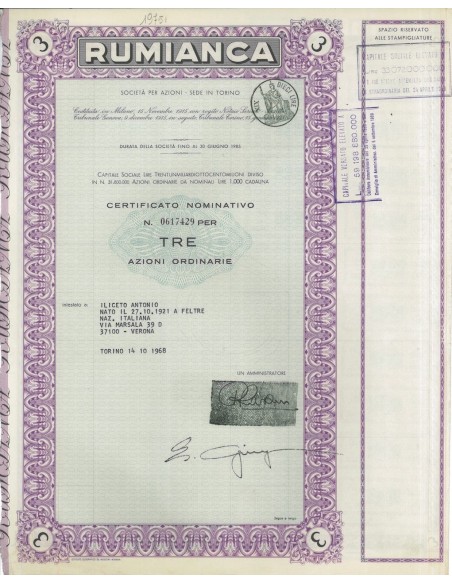 RUMIANCA - 3 AZIONI TORINO 1968