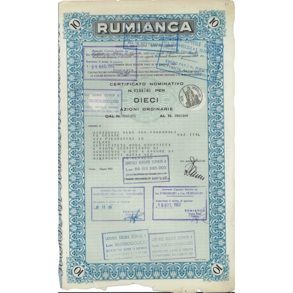 RUMIANCA - 10 AZIONI TORINO 1955