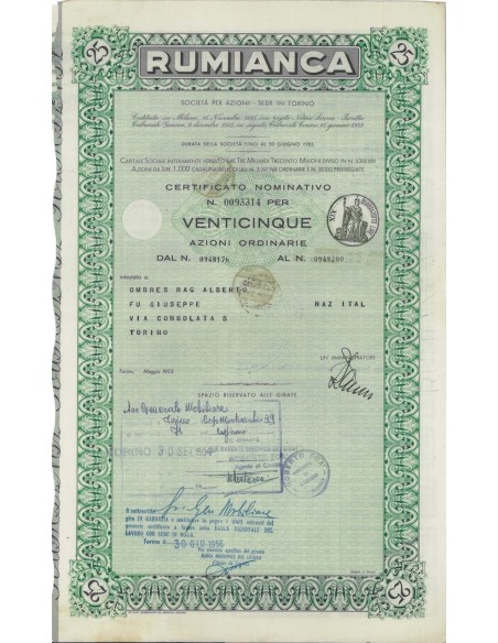 RUMIANCA - 25 AZIONI TORINO 1953
