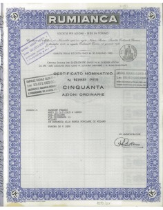 RUMIANCA - 50 AZIONi ORDINARIE TORINO 1966