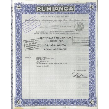 RUMIANCA - 50 AZIONi ORDINARIE TORINO 1966