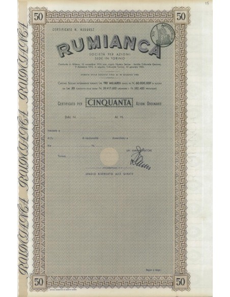 RUMIANCA - 50 AZIONI ORDINARIE TORINO 1915