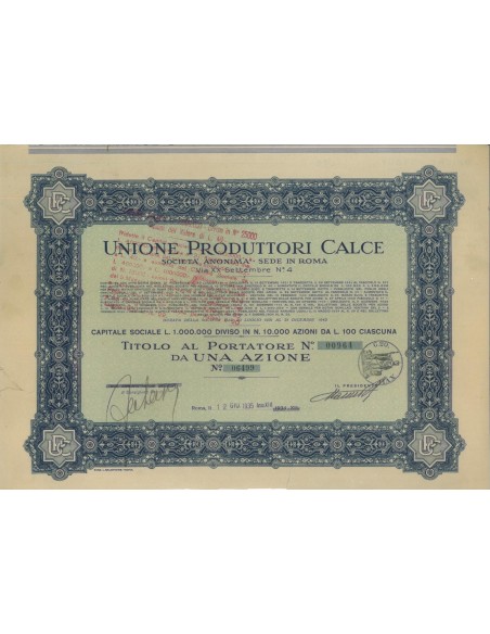 UNIONE PRODUTTORI DI CALCE - UNA AZIONE ROMA 1935