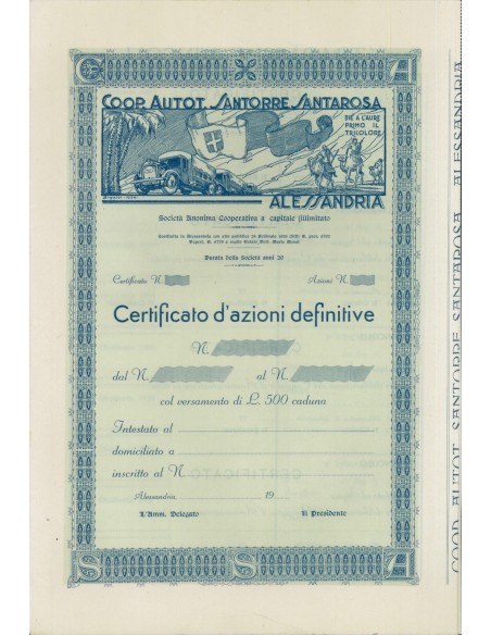 COOP. AUTOT. SANTORRE SANTAROSA - AZIONI 1936 ALESSANDRIA