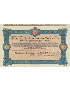 SOC. ANON. SCHMID - 100 AZIONI MILANO 1929