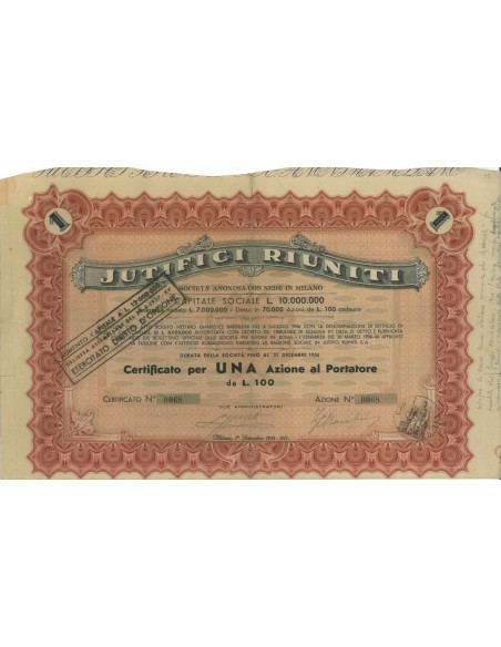 JUTIFICI RIUNITI - UNA AZIONE MILANO 1934