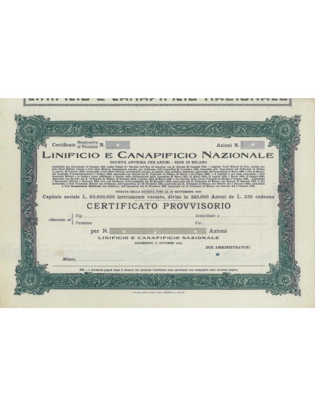 LINIFICIO E CANAPIFICIO NAZIONALE - AZIONI MILANO 1873