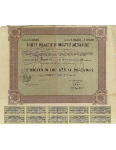 SOC. MILANESE DI INDUSTRIE MECCANICHE - 25 AZIONI MILANO 1905