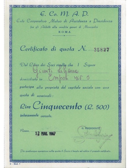 E.CO.M.A.P. - UNA QUOTA ROMA 1967